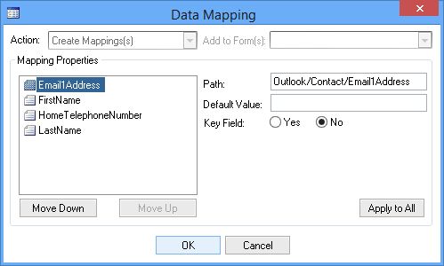 Picture showing Data Mapping dialog box with multiple data items.